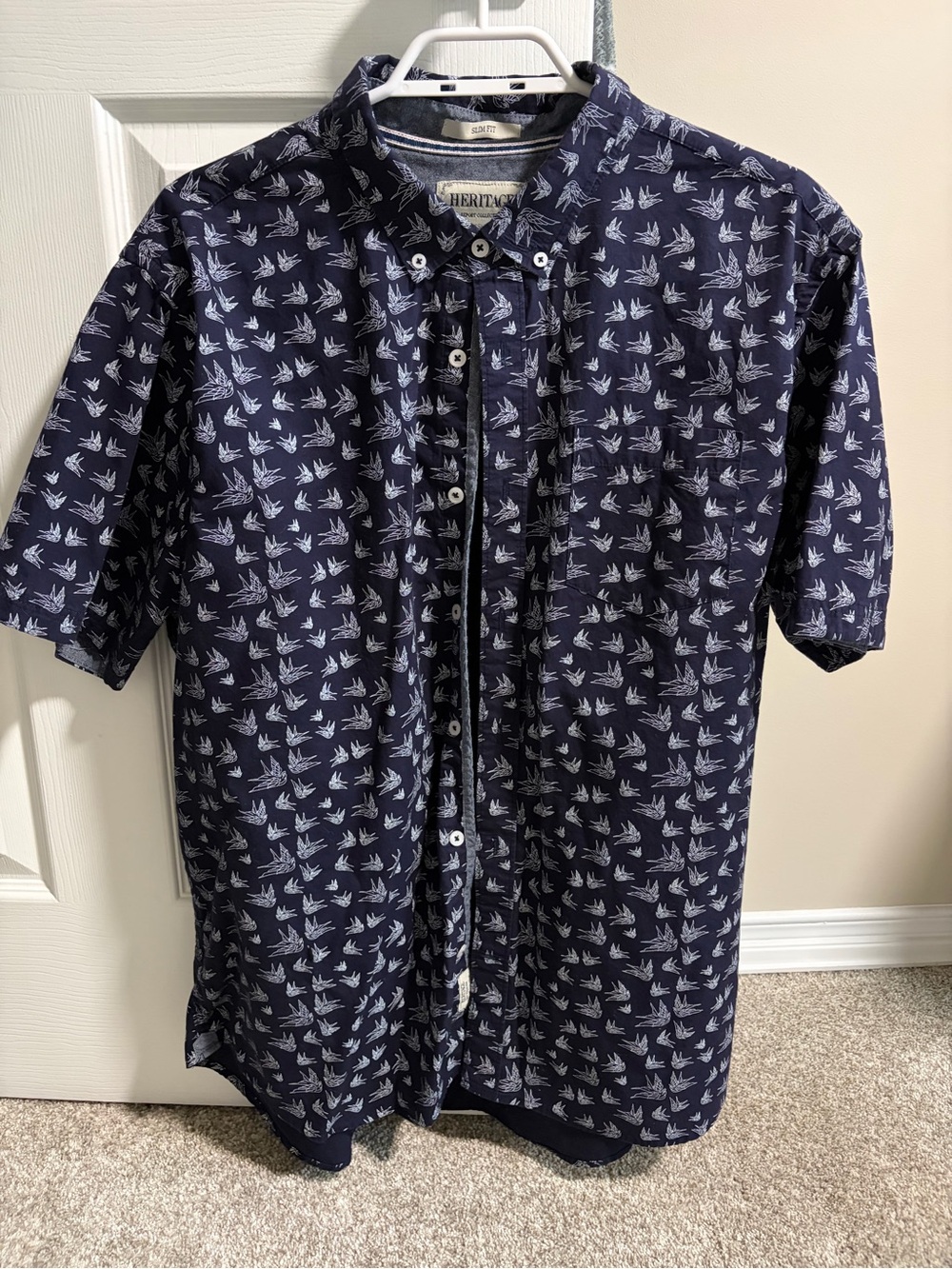 Heritage Navy Short-Sleeve Button-Down Shirt with White Sailboat Print